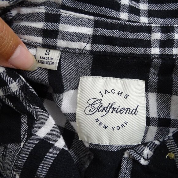 Jachs Girlfriend Black White Plaid Flannel Button Up Shirt Women Size S Pockets - Picture 4 of 12